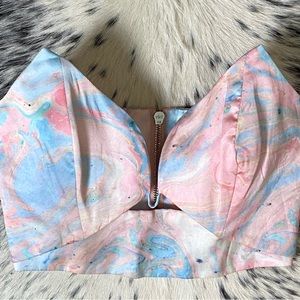 ZIMMERMAN “SEER” 100% SILK STRAPLESS STRUCTURED BUSTIER, SZ 3 MARBLED